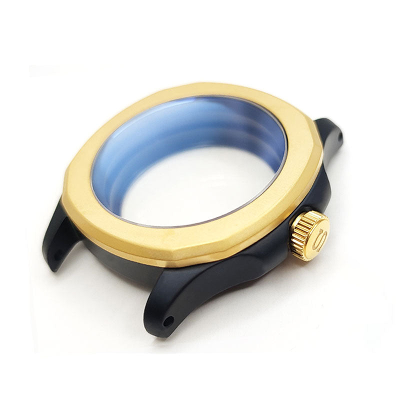 Nautilus Sandstrahl-Gehäuseset für Seiko Mod: Zweifarbig Schwarz Gold