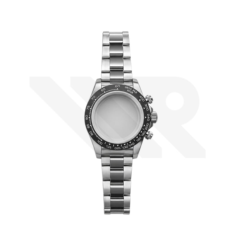 Stainless Steel Seikona Case Set for Daytona Seiko Mod: Black Ceramic Bezel