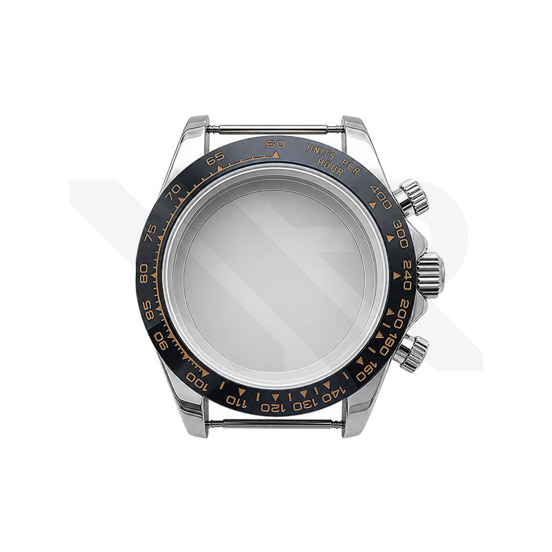 Stainless Steel Seikona Case Set for Daytona Seiko Mod: Black Ceramic Bezel Rose Gold Index