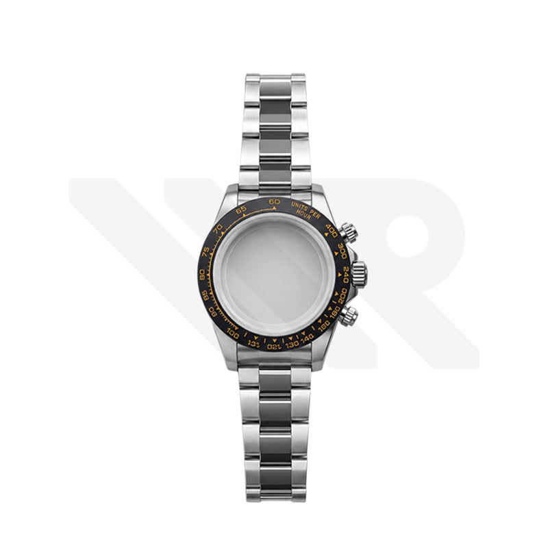 Stainless Steel Seikona Case Set for Daytona Seiko Mod: Black Ceramic Bezel Rose Gold Index