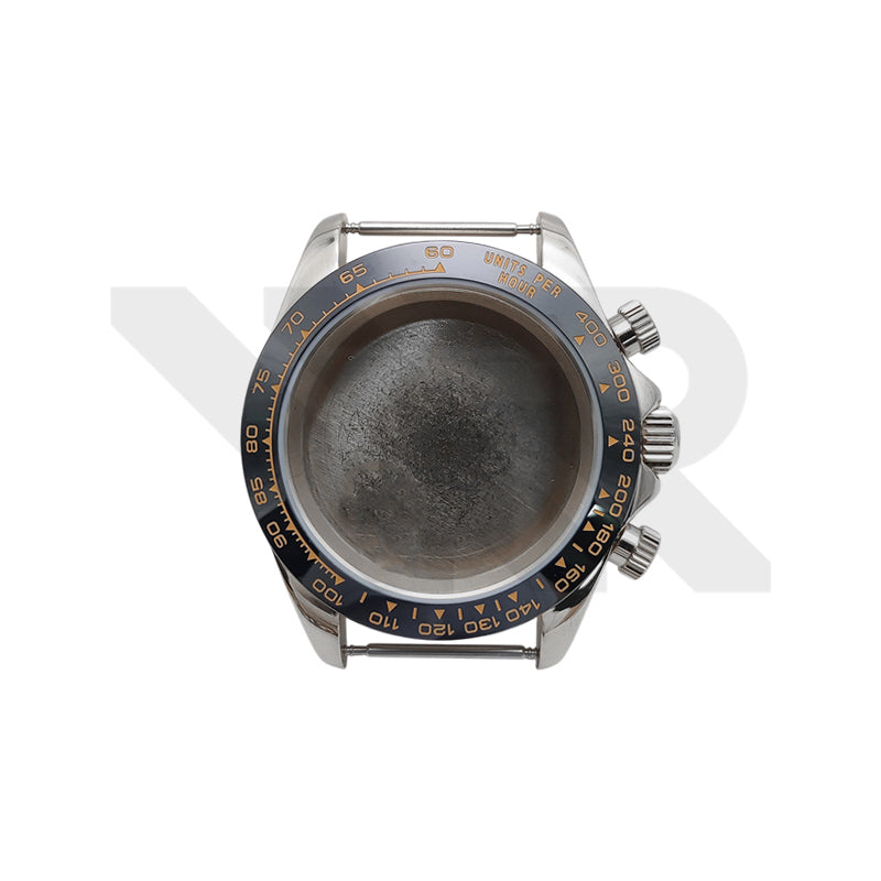 Stainless Steel Seikona Case Set for Daytona Seiko Mod: Black Ceramic Bezel Rose Gold Index