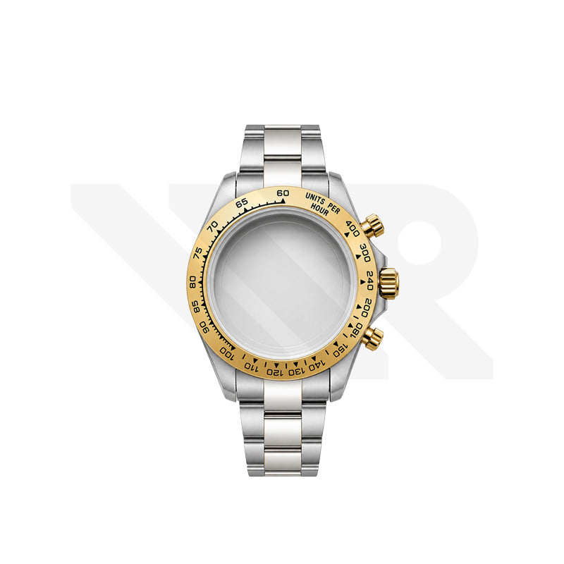 Stainless Steel Seikona Case Set for Daytona Seiko Mod: Stainless Steel Bezel Two-Tone Gold