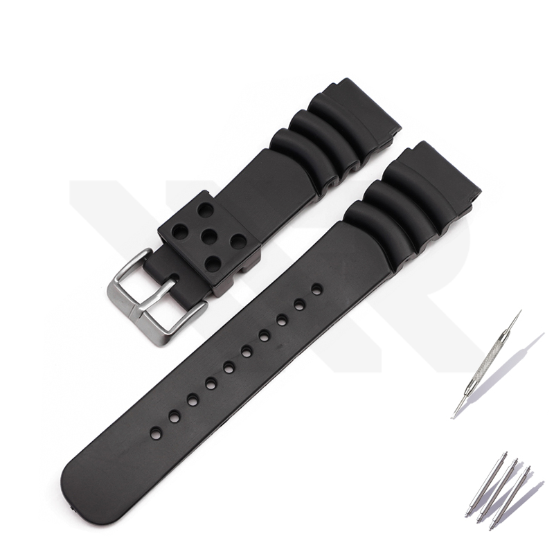 GL381 Style Rubber Strap  for SKX/SRPD - Black (Silver Buckle)