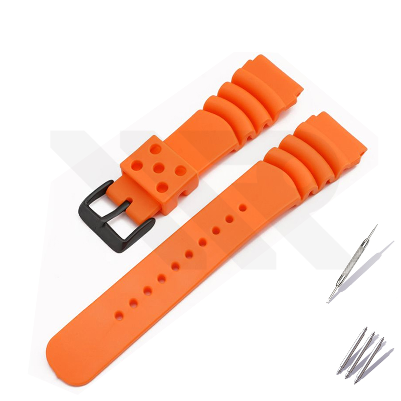 GL381 Style Rubber Strap  for SKX/SRPD - Orange (Black Buckle)