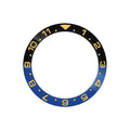 Dual Time Ceramic Sloped Bezel Insert for SKX/SRPD - Black/Blue (Gold Numbers)