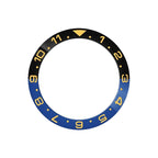 Dual Time Ceramic Sloped Bezel Insert for SKX/SRPD - Black/Blue (Gold Numbers)