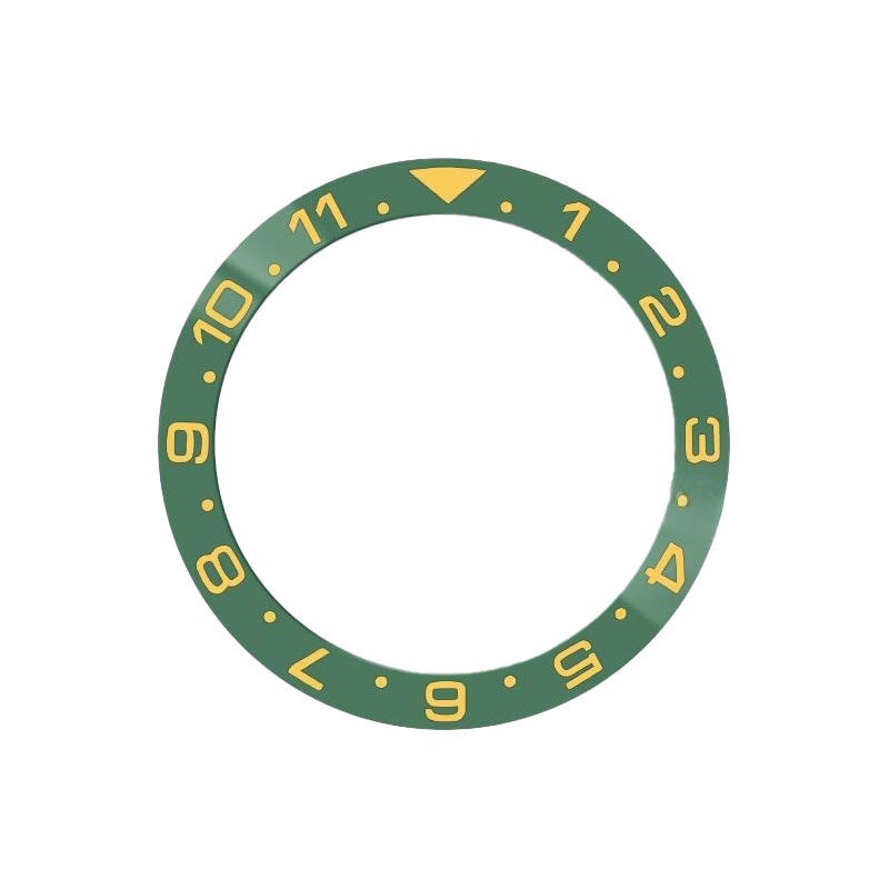 Dual Time Ceramic Sloped Bezel Insert for SKX/SRPD - Green (Gold Numbers)