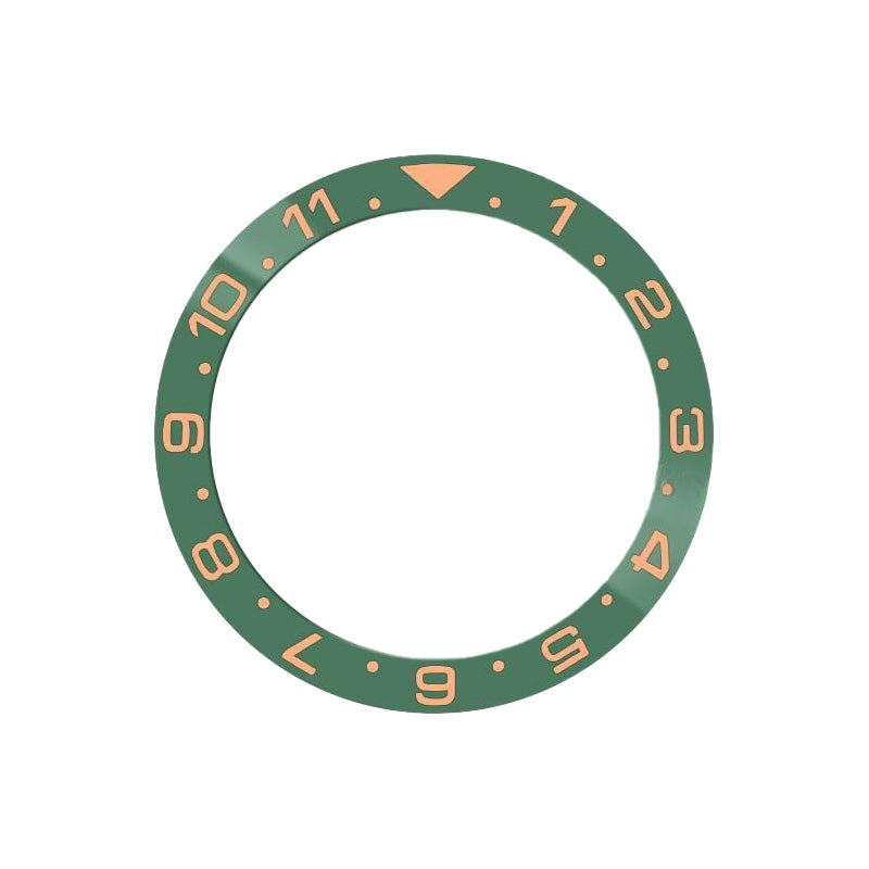 Dual Time Ceramic Sloped Bezel Insert for SKX/SRPD - Green (Rose Gold Numbers)