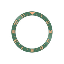 Load image into Gallery viewer, Dual Time Ceramic Sloped Bezel Insert for SKX/SRPD - Green (Rose Gold Numbers)
