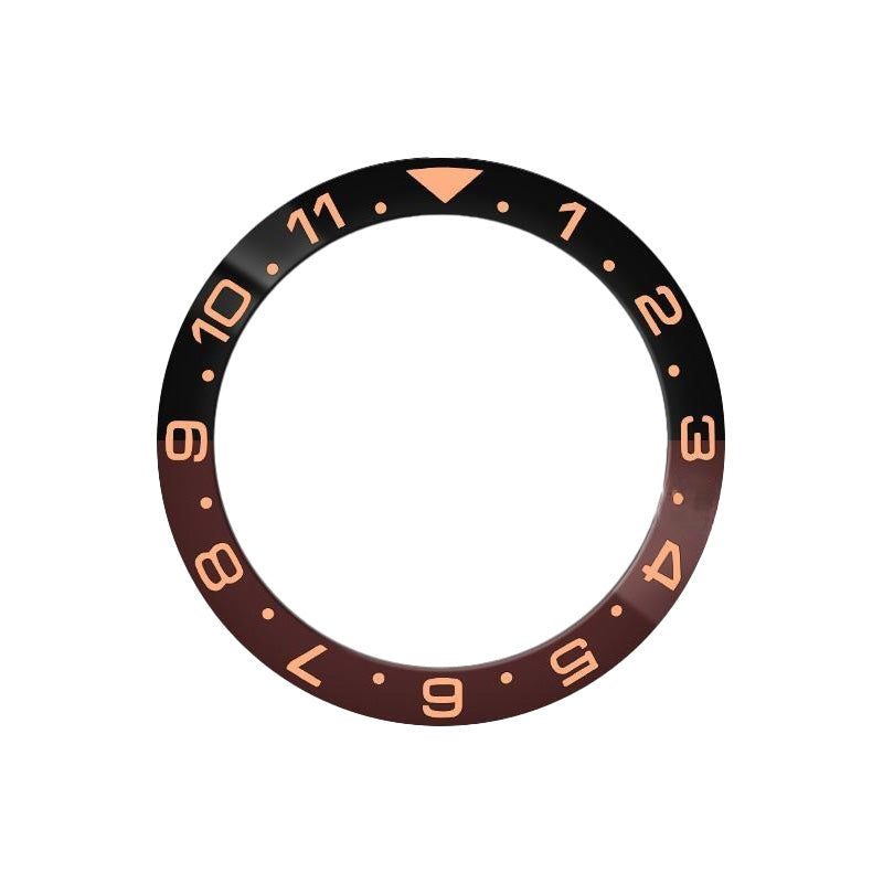 Dual Time Ceramic Sloped Bezel Insert for SKX/SRPD - Black/Coffee (Rose Gold Numbers)