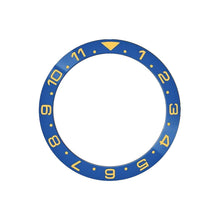 Load image into Gallery viewer, Dual Time Ceramic Sloped Bezel Insert for SKX/SRPD - Blue (Gold Numbers)
