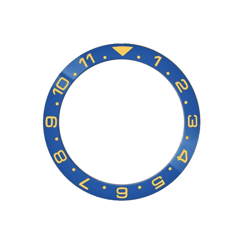 Dual Time Ceramic Sloped Bezel Insert for SKX/SRPD - Blue (Gold Numbers)