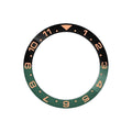 Dual Time Ceramic Sloped Bezel Insert for SKX/SRPD - Green/Black (Rose Gold Numbers)
