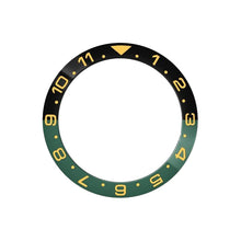 Load image into Gallery viewer, Dual Time Ceramic Sloped Bezel Insert for SKX/SRPD - Green/Black (Gold Numbers)
