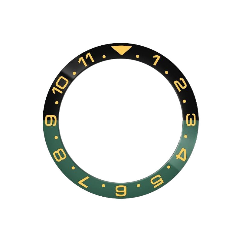 Dual Time Ceramic Sloped Bezel Insert for SKX/SRPD - Green/Black (Gold Numbers)