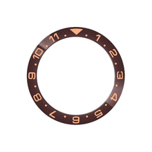 Load image into Gallery viewer, Dual Time Ceramic Sloped Bezel Insert for SKX/SRPD - Coffee (Rose Gold Numbers)
