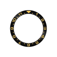 Load image into Gallery viewer, Dual Time Ceramic Sloped Bezel Insert for SKX/SRPD - Black (Gold Numbers)
