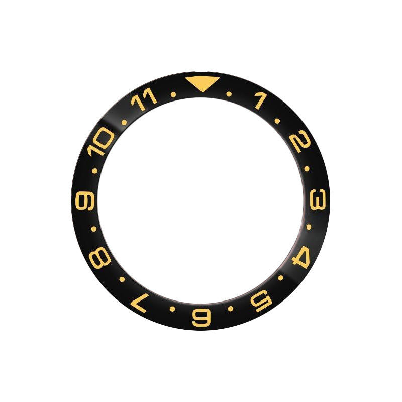 Dual Time Ceramic Sloped Bezel Insert for SKX/SRPD - Black (Gold Numbers)