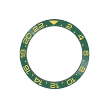 Load image into Gallery viewer, GMT-24 Ceramic Sloped Bezel Insert for SKX/SRPD - Green (Gold Numbers)
