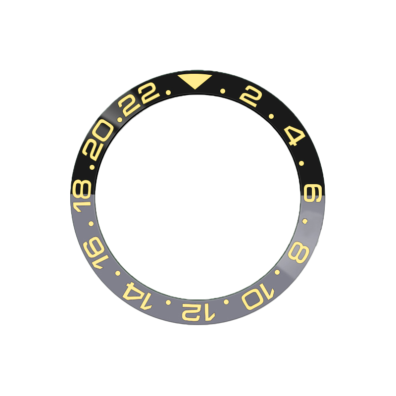 GMT-24 Ceramic Sloped Bezel Insert for SKX/SRPD - Black/Grey (Yellow Number)