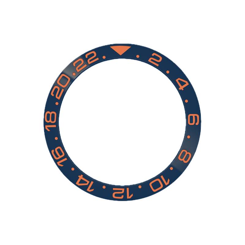 GMT-24 Ceramic Sloped Bezel Insert for SKX/SRPD - Sapphire Blue (Orange Numbers)