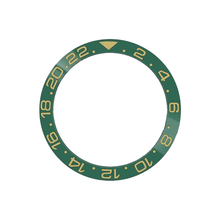 Load image into Gallery viewer, GMT-24 Ceramic Sloped Bezel Insert for SKX/SRPD - Green (Gold Numbers)
