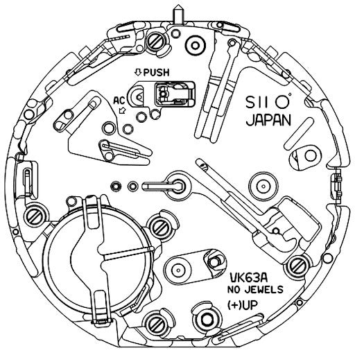 Seiko (SII) VK63 Mechaquartz Watch Movement - Black 6O'clock