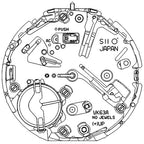 Seiko (SII) VK63 Mechaquartz Watch Movement - Black 6O'clock