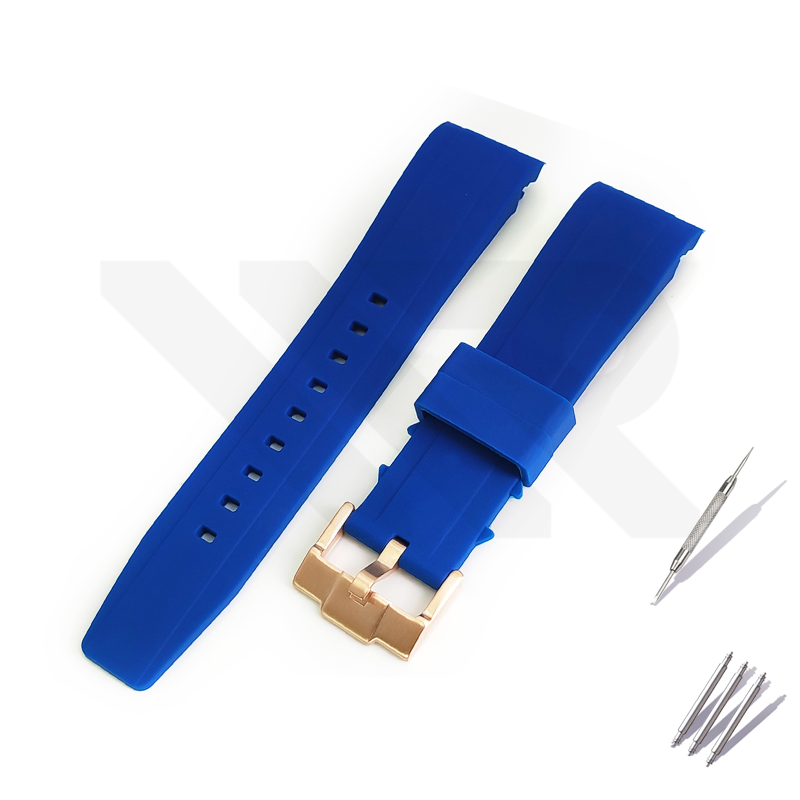 Silicon Diver Strap for SKX/SRPD - Blue with Rose Gold Buckle