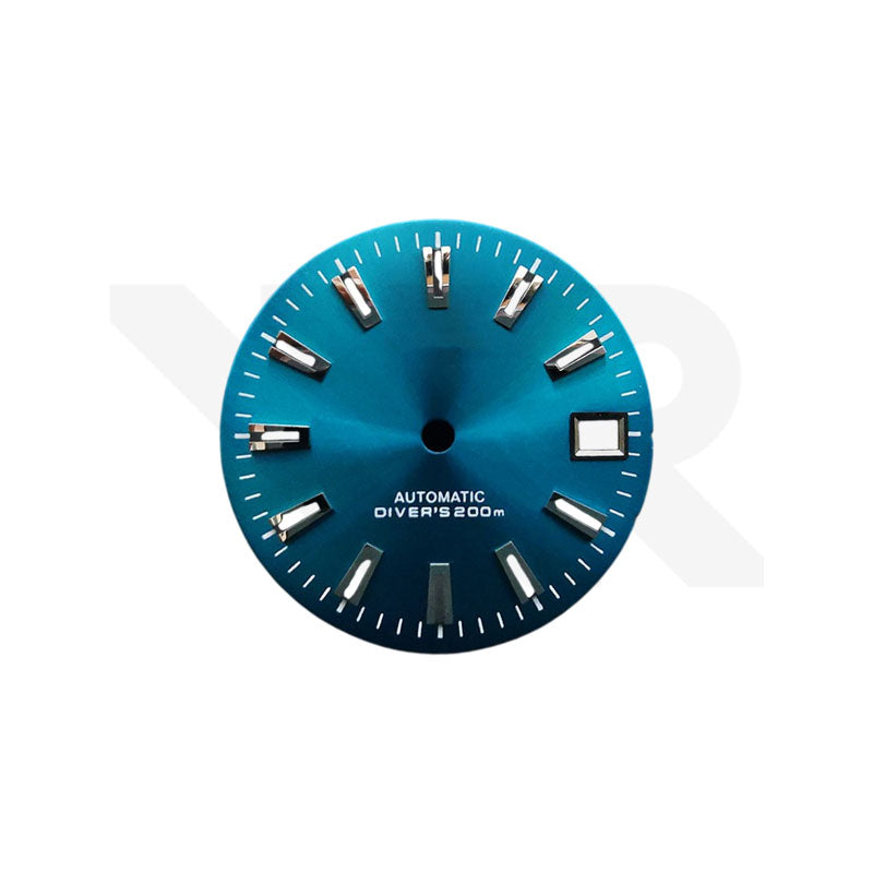 Teal Blue Sunburst Dial for Seiko Mod: GS Style Indices with Black Luminous