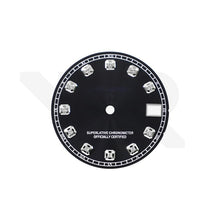 Load image into Gallery viewer, Matte Black Dial with Zirconia Indices for Seiko Mod: DJ OP Style
