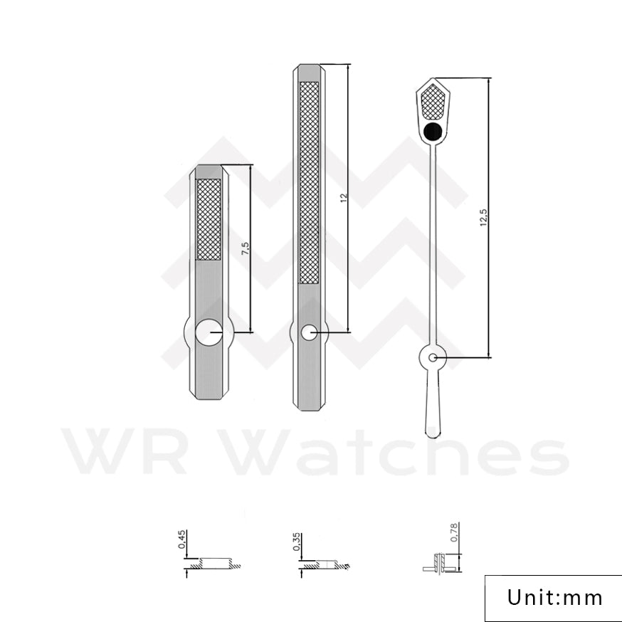 6105 Turtle Watch Hands for Seiko Mod: Silver